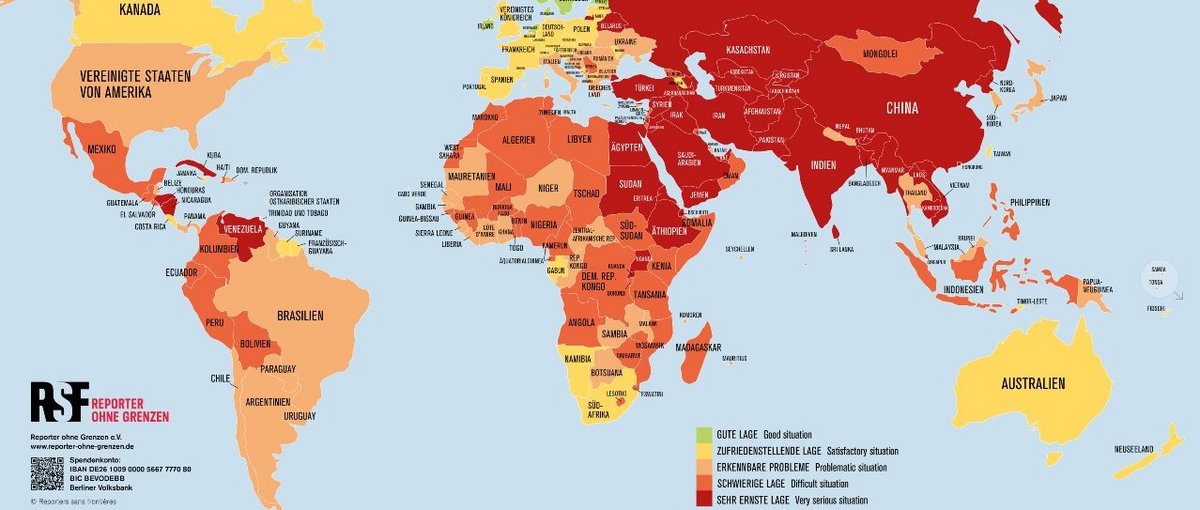 Rangliste der Pressefreiheit 2025 (Copyright: Reporter ohne Grenzen)